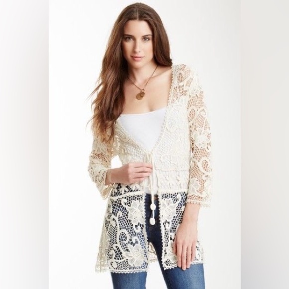 Vintage Style open weave Crochet Grandmacore bohemian Tie String Cardigan - Picture 6 of 8